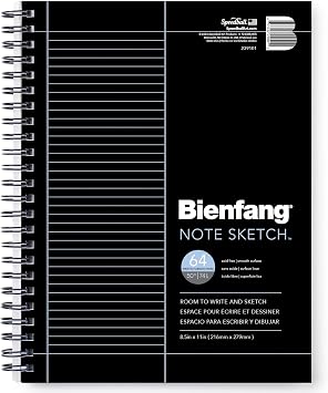 Bienfang NoteSketch - Half-Lined Half Blank Notebook - 8.5 in. x 11 in. Sketch & Note Taking Paper Pad, 64 Sheets Spiral Wire Bound Sketchbook for Students, Artists & Writers, White