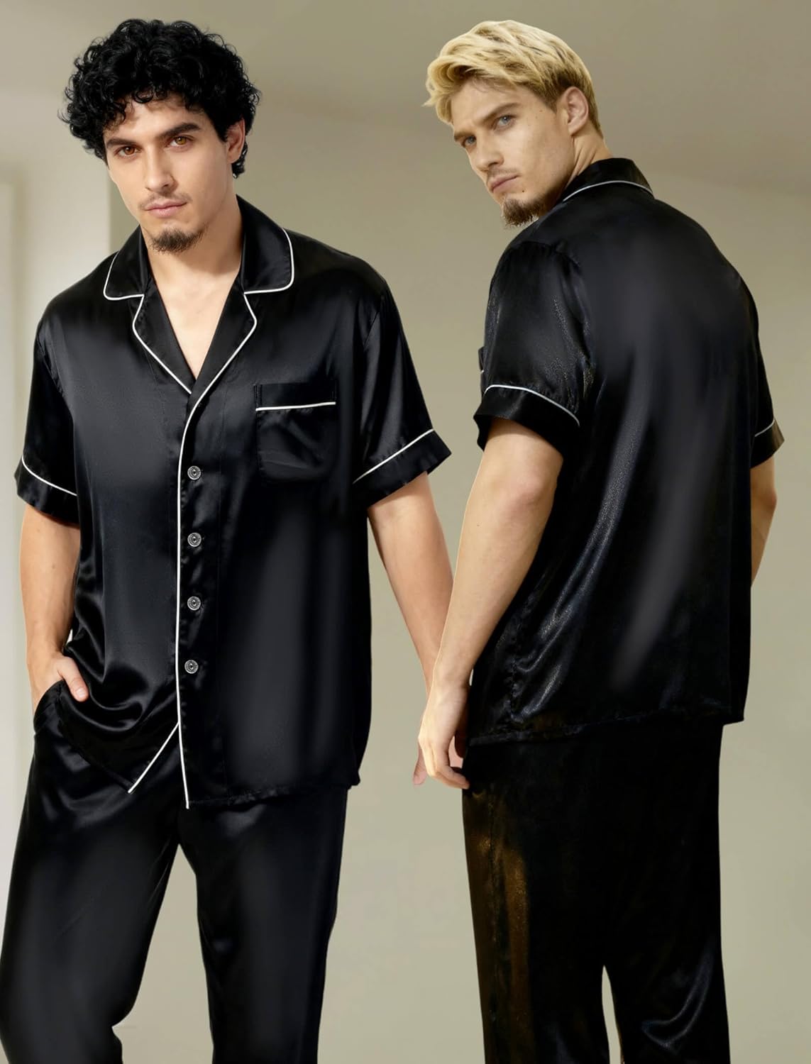 COLD POSH Pure 19 Momme Silk Pajamas for Men 2 pcs Short Sleeve Mens Silk Pajama Set for Valentines Pjs