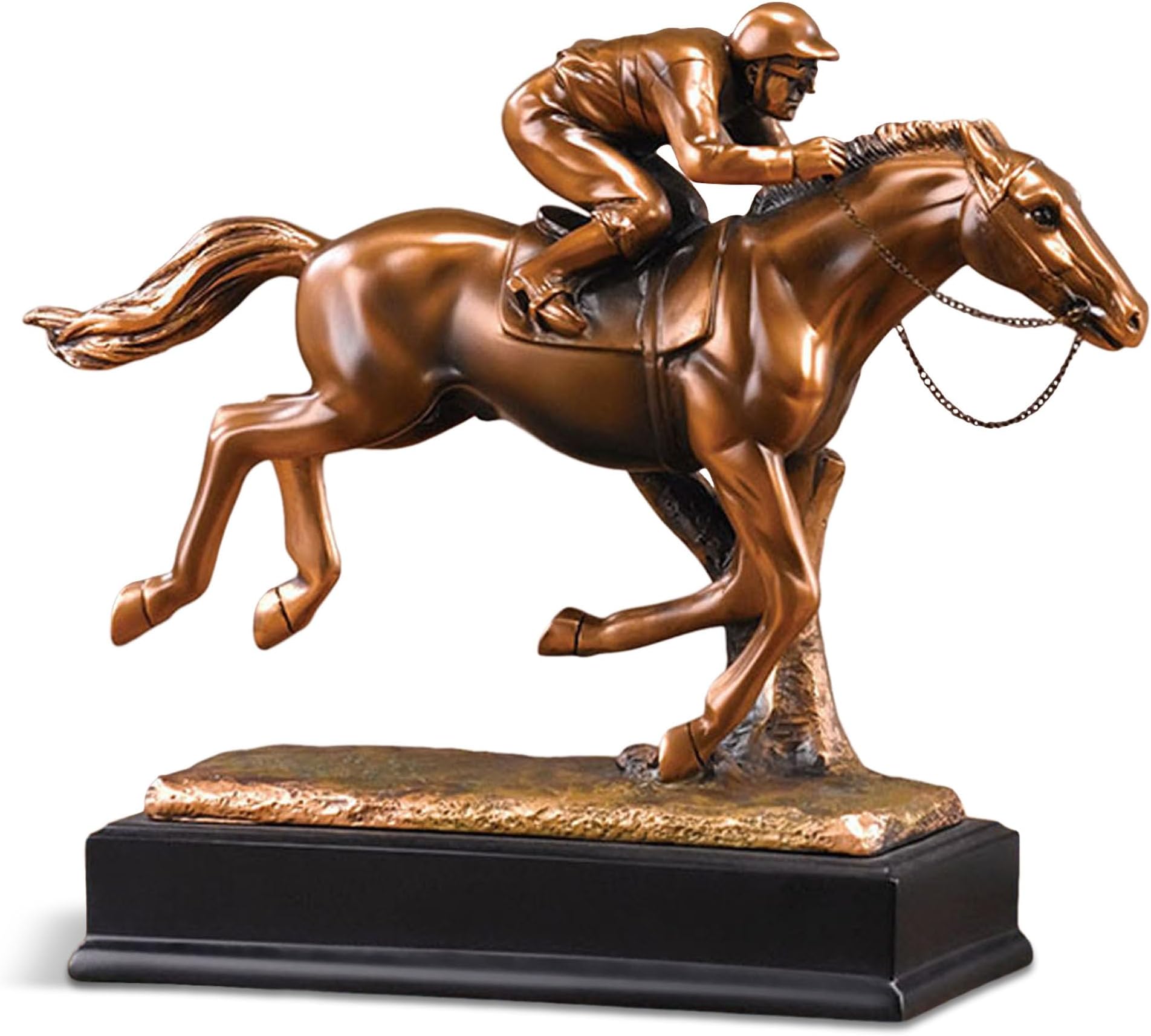 Marian ImportsF54061 Jockey On Horse Bronze Plated Resin Sculpture - 12 x 3.5 x 9.5 in.