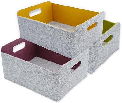 Felt Storage Baskets Foldable Shelf Bin, Curry Moss green Wild berry