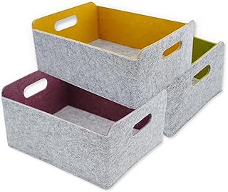 Welaxy Collapsible Felt Storage Baskets, Foldable Shelf Bins for Toys, Clothes, Books & Closet Organization (Curry +Moss green + Wild berry)