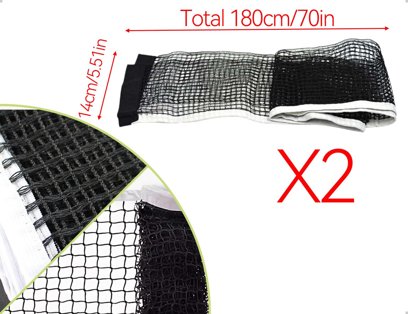 2 Pezzi Rete da Ping Pong,Rete Sostitutiva Portatile per Tennistavolo,Rete di Ricambio per Tavoli da Ping Pong,Rete da Ping Pong in Nylon per Interni ed Esterni (Nero)