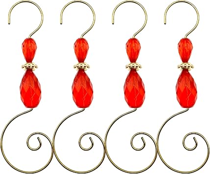 Christmas Ornament Hooks - Red/Claer Acrylic Jewelry Gold Wire Ornament Hooks-20 PK Red