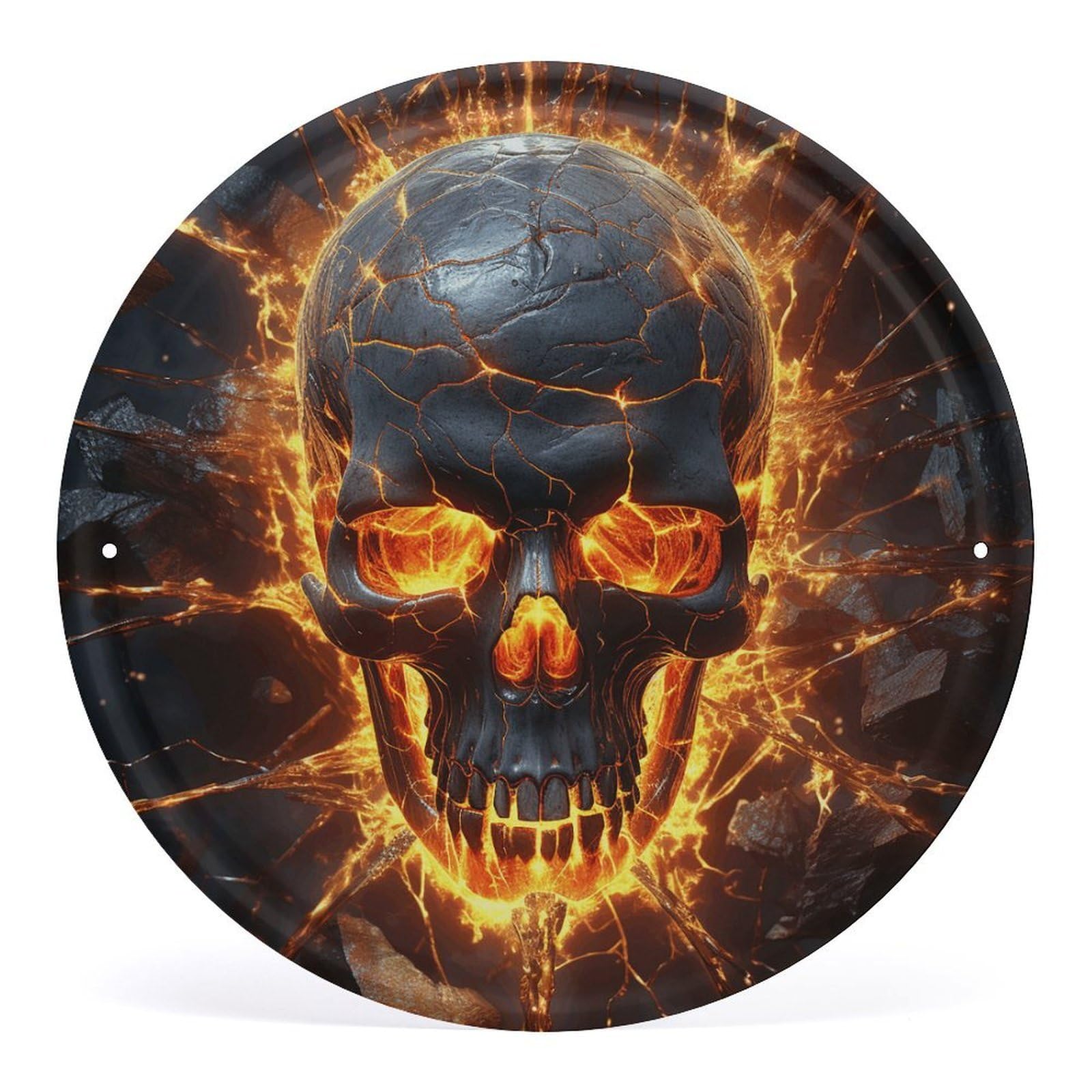 Letrero redondo de metal resistente, arte de calavera en hierro para colgar fácil en casa
