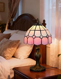 Vintage Tiffany Style Table Lamp, Handmade Stained Glass Shade, Desk & B...