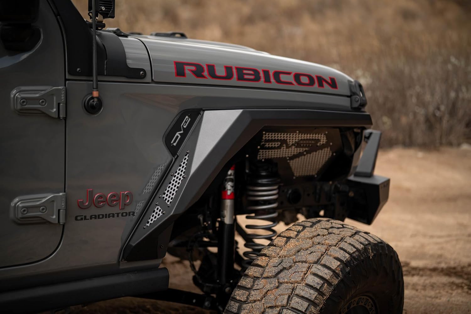 DV8 Offroad Armor Fender Flares for 2020-2026 Jeep Gladiator JT | Rigid Armor-Plated Steel Design | Narrow Width | Paintable Aluminum Accent Panels | (2) Amber Turn Signals | Powder Coated Black