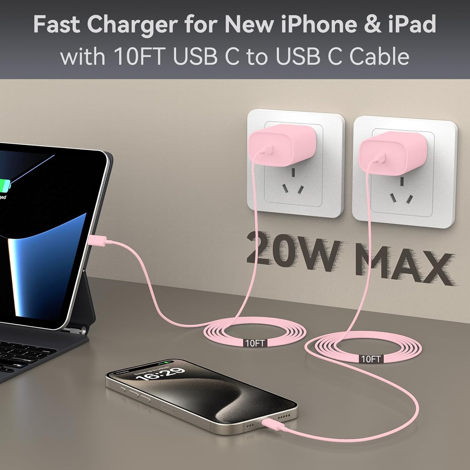 iPhone 17 16 15 Charger Fast Charging, 10 FT iPhone 17 Pro Max Charging Cable(65W/3A) Long USB C 10FT Cord with 20W PD Fast iPhone 17 Pro Max Charger Block for iPhone 17/17 Pro Max/17 Air/16/15 Series