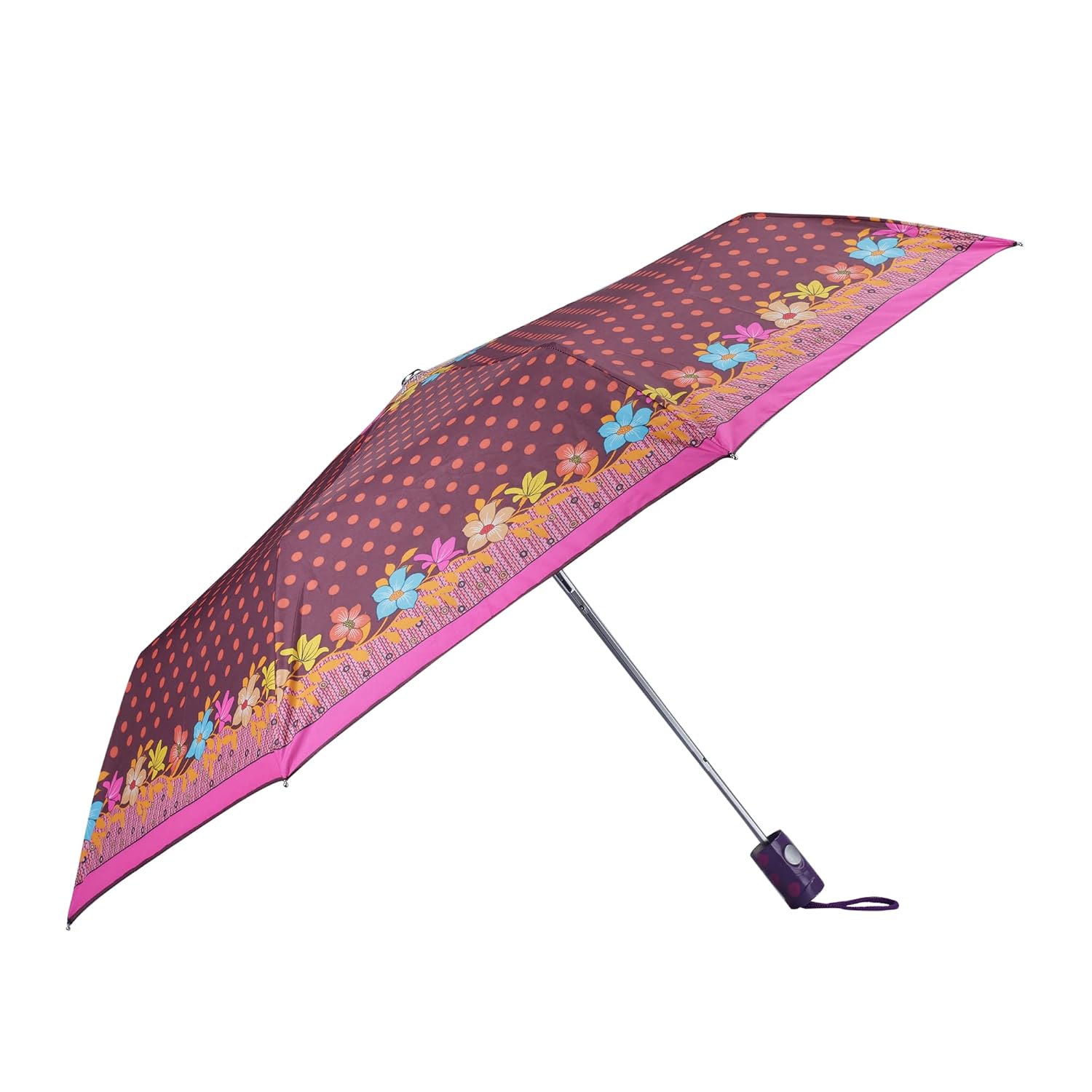 THE CLOWNFISH Umbrella Polka Dot Series 3 Fold Auto Open Waterproof Water Repellent Nylon Double Coated Silver Lined Umbre...