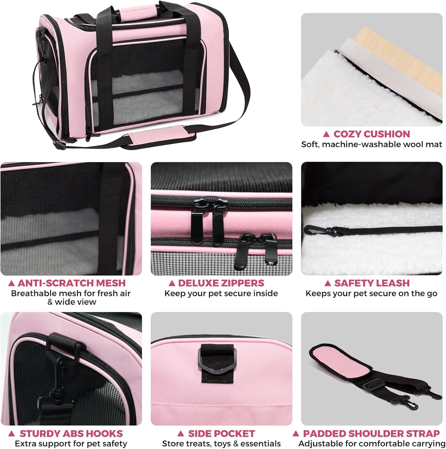 Soft-Sided Cat Carrier Expandable Pet Carrier Airline Approved Mesh Travel Carrier Up to 22lbs for Cats Small Dogs Collapsible Escape-Proof with Shoulder Strap (20x13x13 Pink)