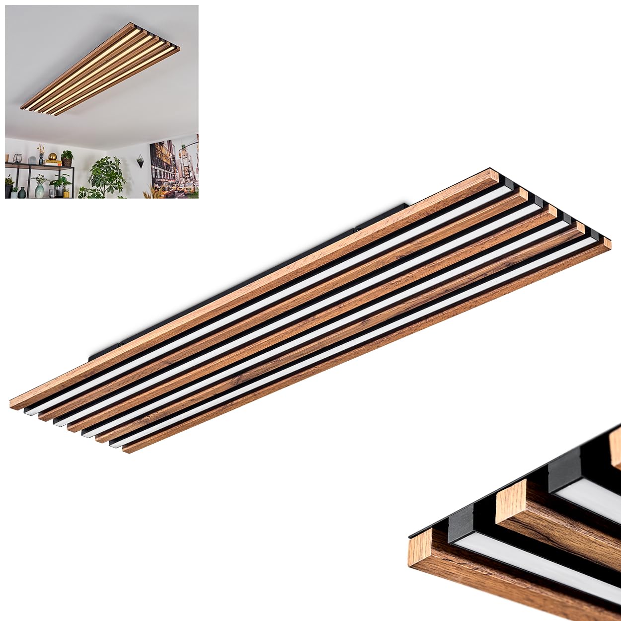 Hofstein Light/Black Tandragee Ceiling Panel Led Wood Like Finish, 1- Source