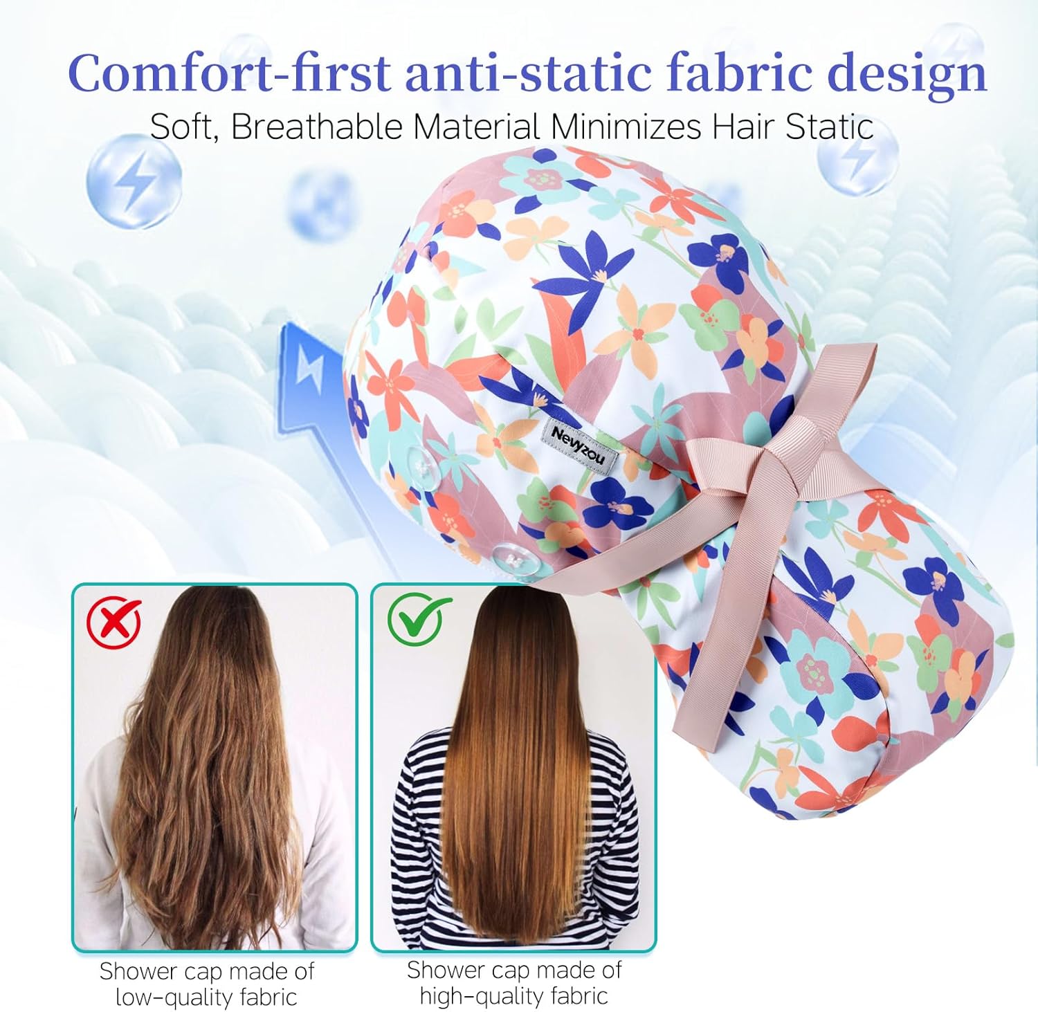 Satin Lined Scrub Cap for Women, Work Hat Medical Dental Surgeon Adjustable Elastic Tie Surgical Cap (Dark Blue) - Image 3