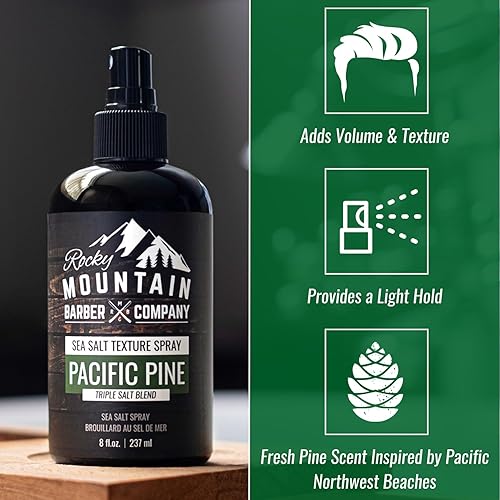 Miniatura 4 de Rocky Mountain Barber Company Spray de sal marina para hombres, añade volumen, textura y sujeción ligera para todo tipo de cabello, mezcla triple de