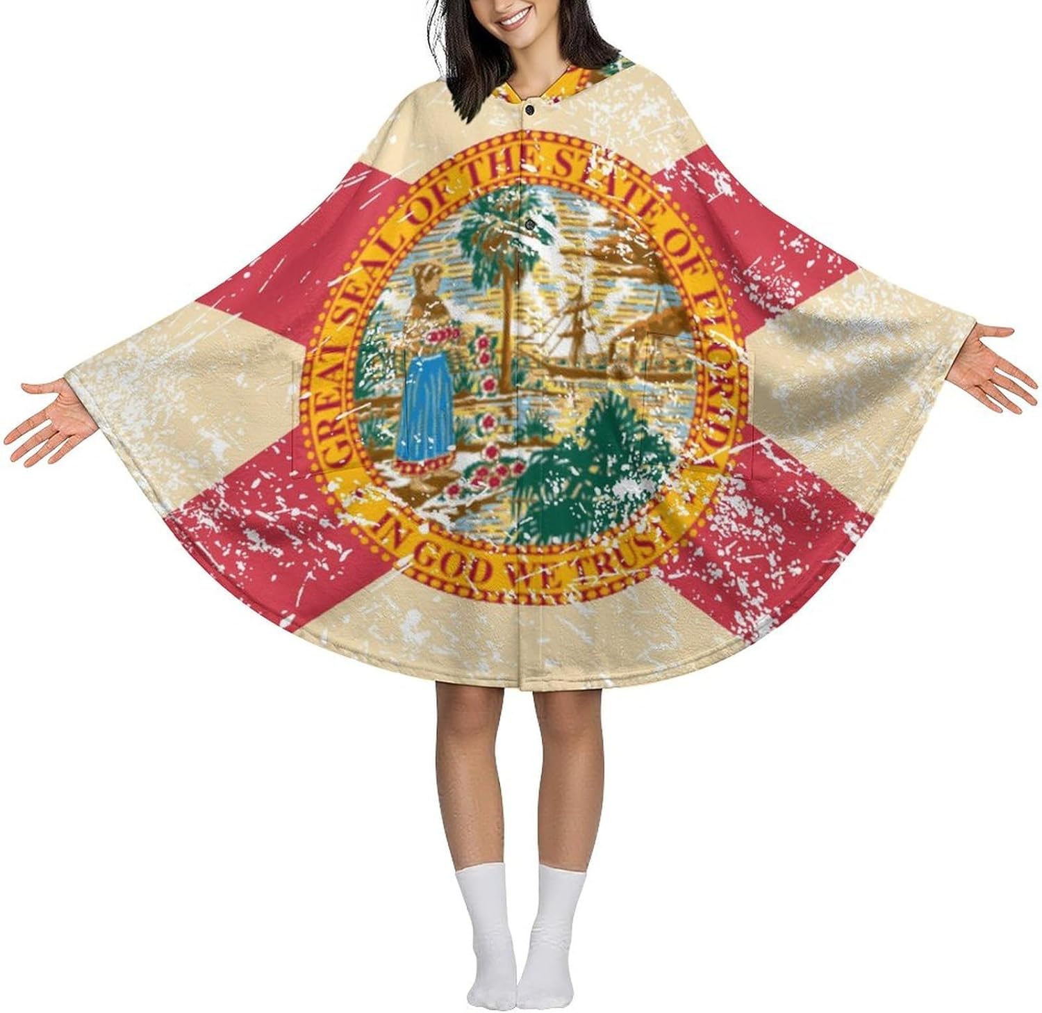 Florida State Flag Wearable Blanket with Hooded Flannel Blankets Cape with Pocket