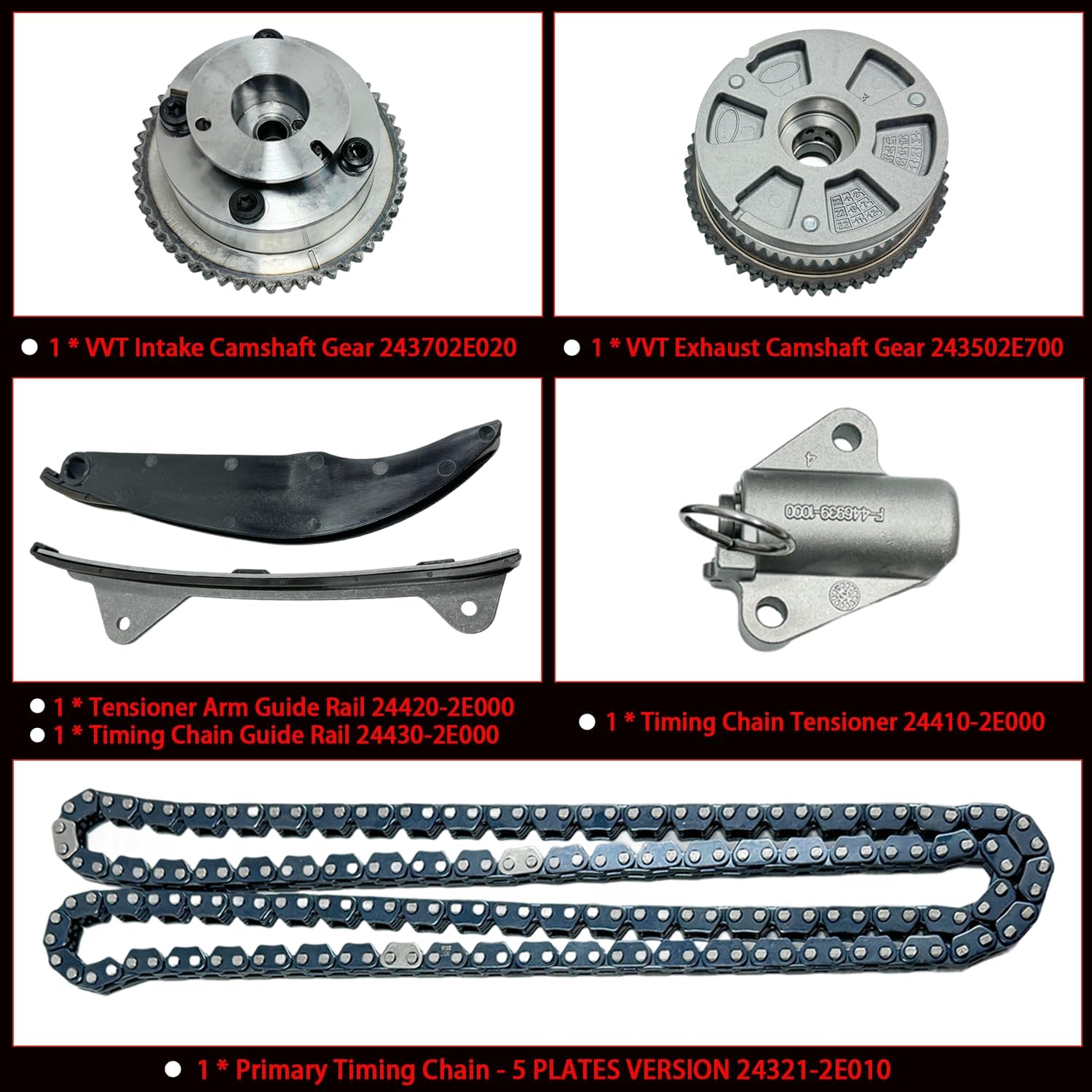 Timing Chain Kit with Intake/Exhaust VVT Gear Compatible with 2011-2014 Hyundai Elantra,2018-2021 Hyundai Kona,2017-2022 Kia Forte,2012-2014 Kia Soul Replace# 24350-2E001 24370-2E000 918-795