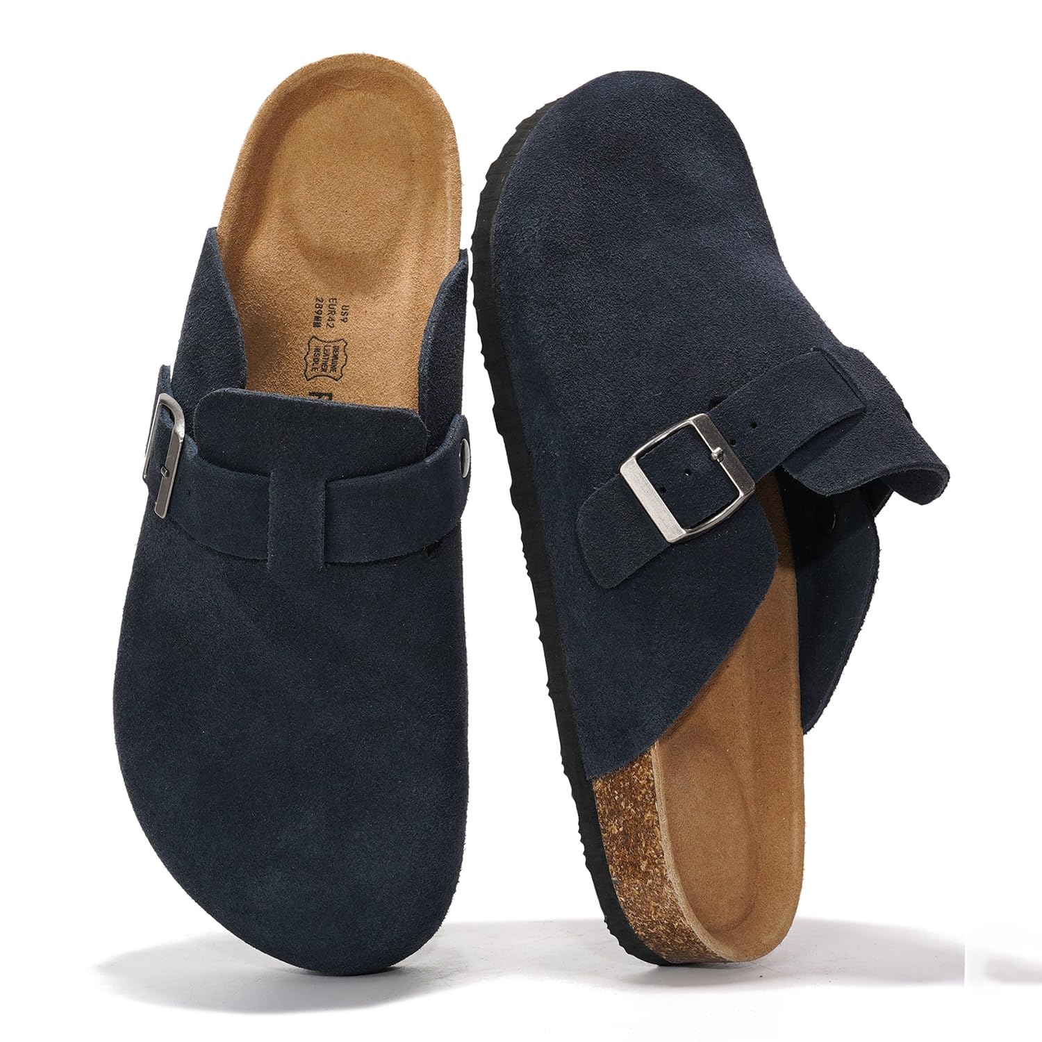 Project Cloud Mens Clogs - 100% Full Grain Genuine Leather Clogs for Men with Memory Foam Insole and Arch Support Natural Cork Footbed - Non Slip Mules Mens Slippers (Brooklyn)