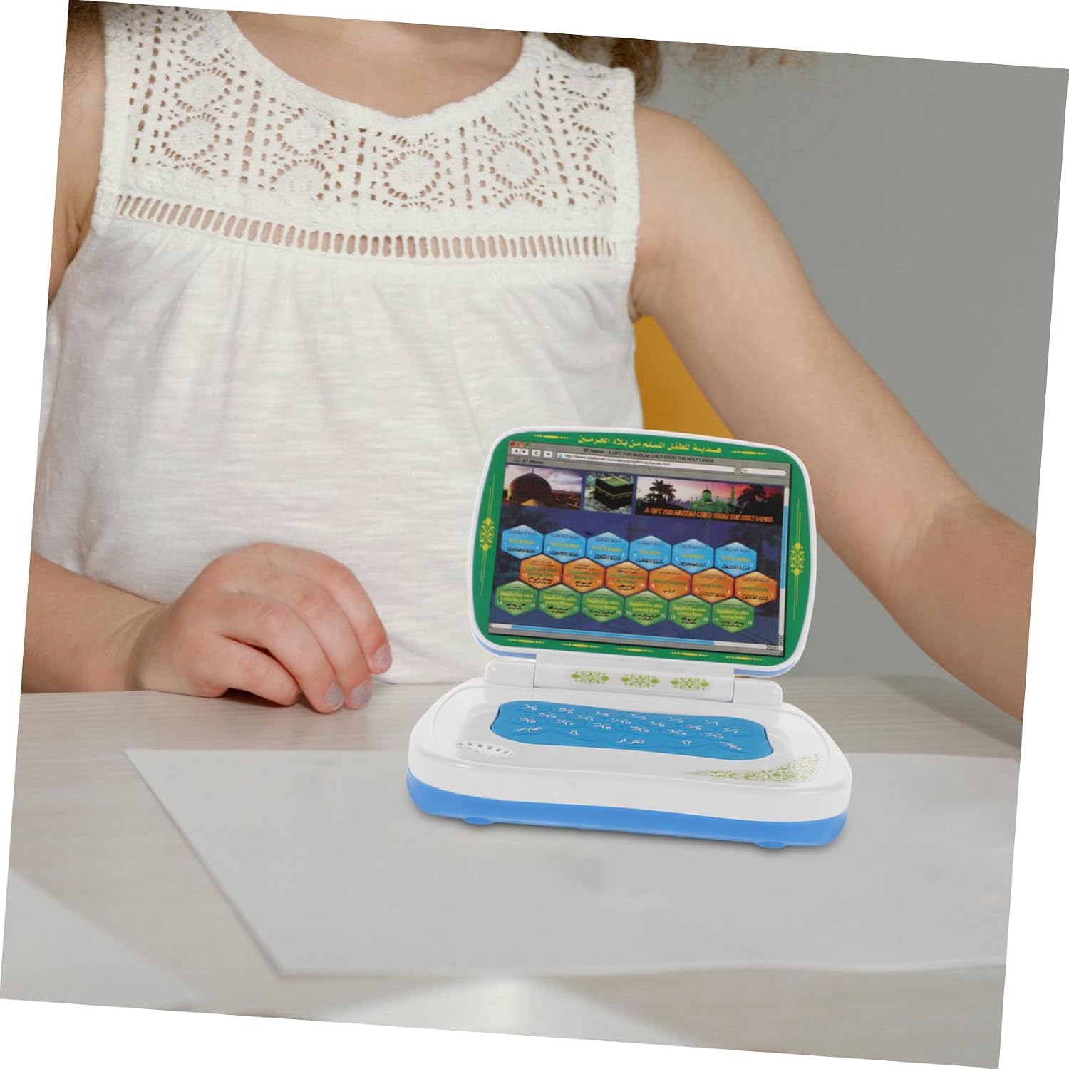 Beaupretty Foldable Arabic Learning Toy Laptop Touch Screen Early Education Machine for Kids Ages 3-7 Repeat Function Travel-Friendly Kid Computer for Language Practice