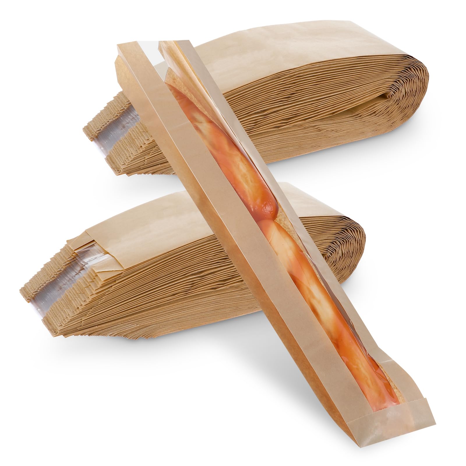 JOUTYFOR 100 Pieces Paper Bread Bag with Window for Homemade Bread Bags Baguette Bags Brown Kraft Loaf Storage Sacks Long French Bread Bags Bread Biscuits Packaging (4 x 2 x 24 Inch)