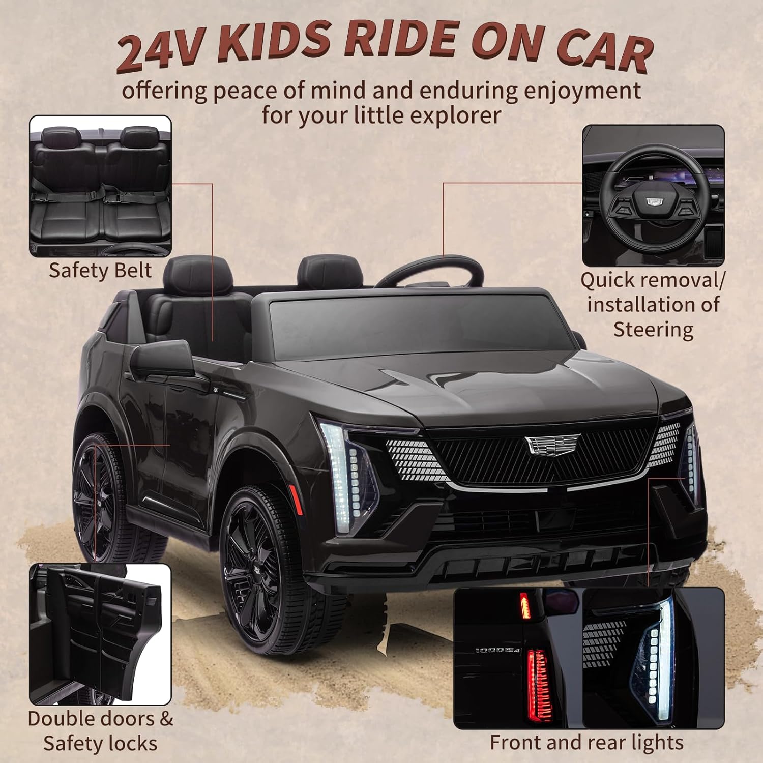 24v ride on car, licensed battery powered electric vehicle w/remote control, 2 seater, 4-wheel shock absorbers, smooth start, music, led lights for boys girls