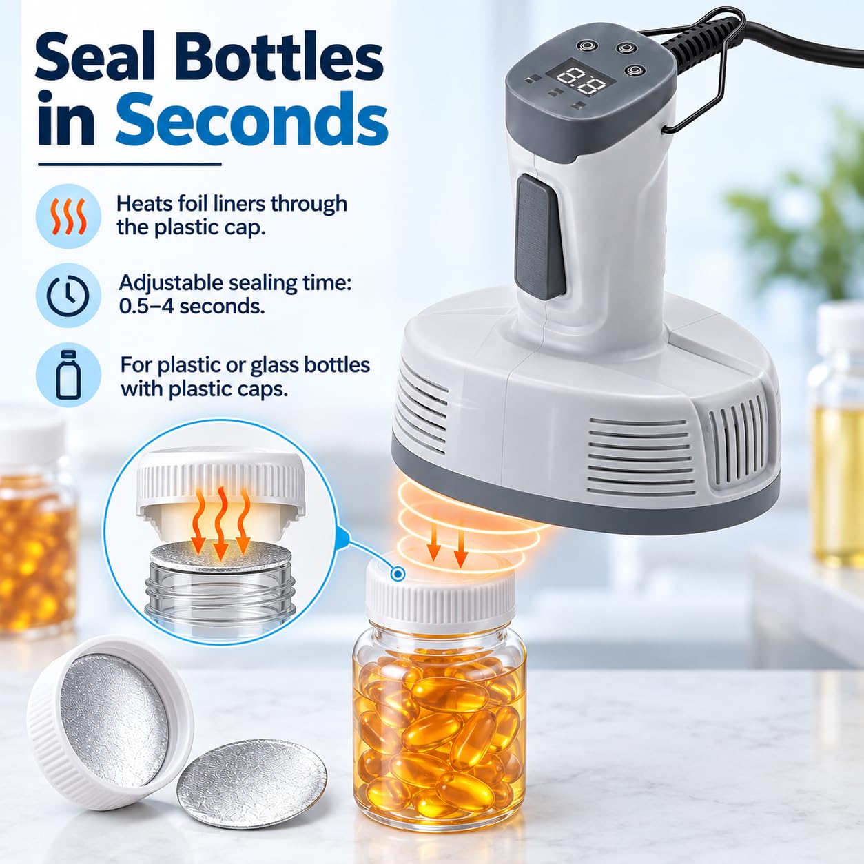 Scelleuse à induction électromagnétique portable, uniquement pour bouchons en plastique