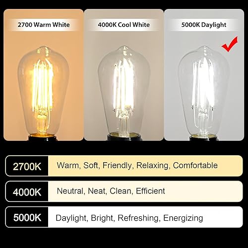 Miniatura 3 de Ascher - Bombillas LED Edison vintage, 6 W, equivalente a 60 W, no regulable, luz diurna 5000 K, 700 lúmenes, bombillas de filamento LED antiguas