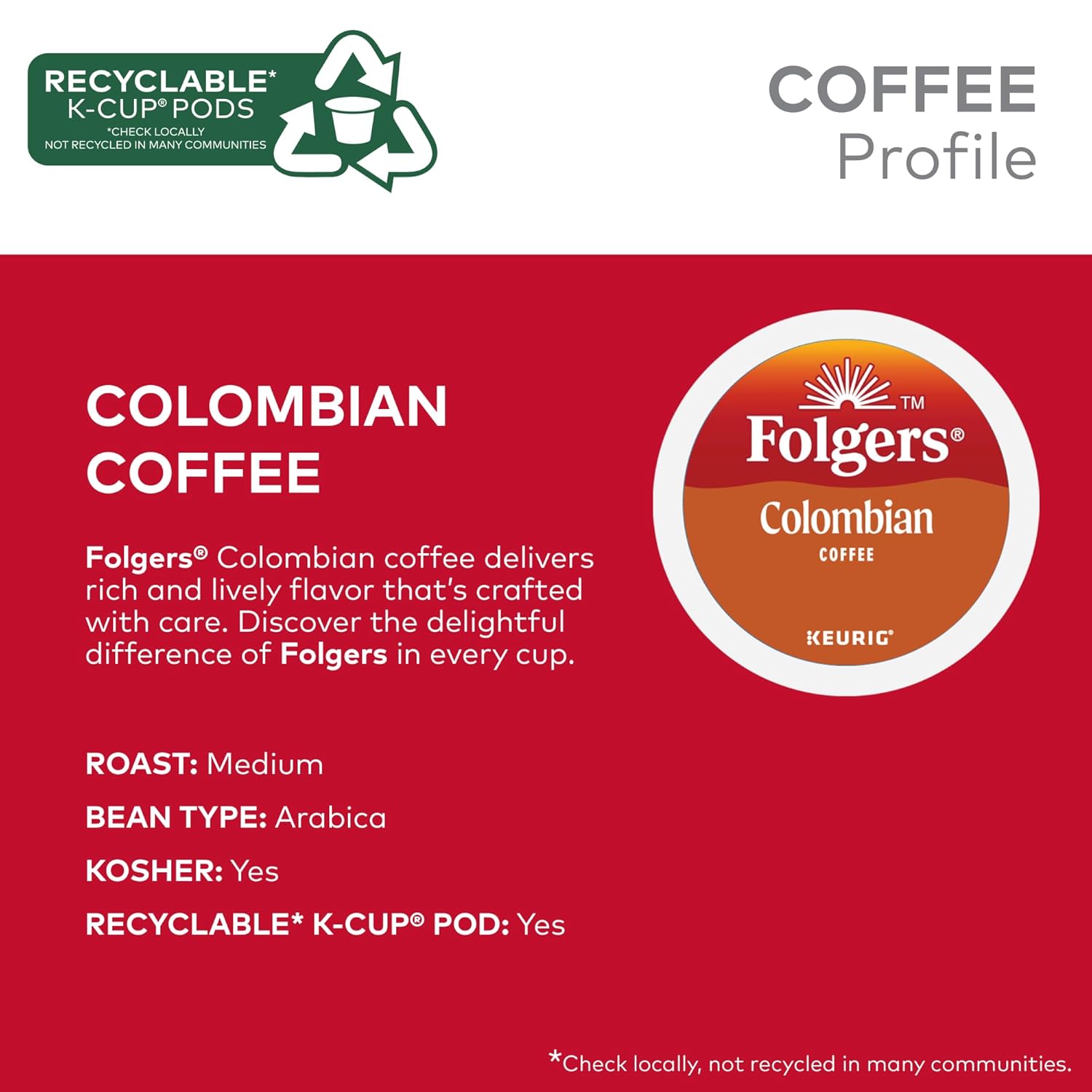 Folgers 100% Colombian Medium Roast Coffee, 96 Keurig K-Cup Pods