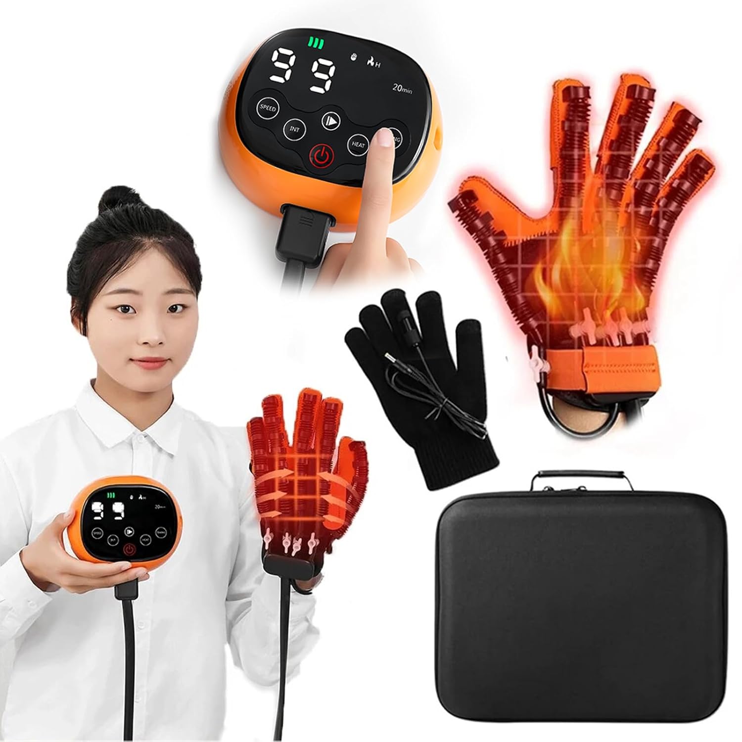 Heated Therapy Finger and Hand Function Rehabilitation Gloves for Stroke Hand Practise, Heated Finger Paralysis Recovery Device, Heated Hemiplegia Gloves for Hand Rehab.