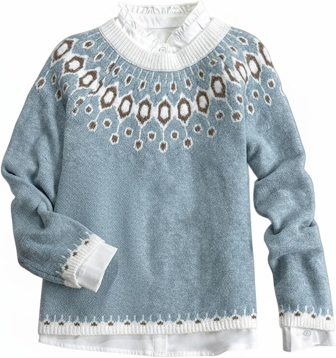 Women's Fair Isle Sweater Crewneck Knit Pullover Sweaters Knit Tops Vintage Fall Outfits