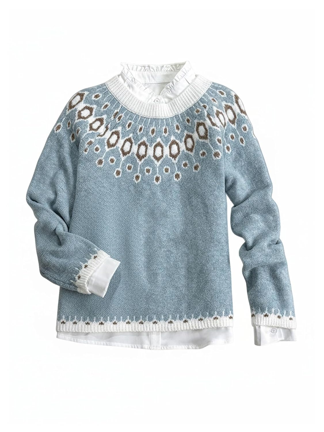 Womens Fair Isle Sweater Crewneck Knit Pullover Sweaters Knit Tops Vintage Fall Outfits