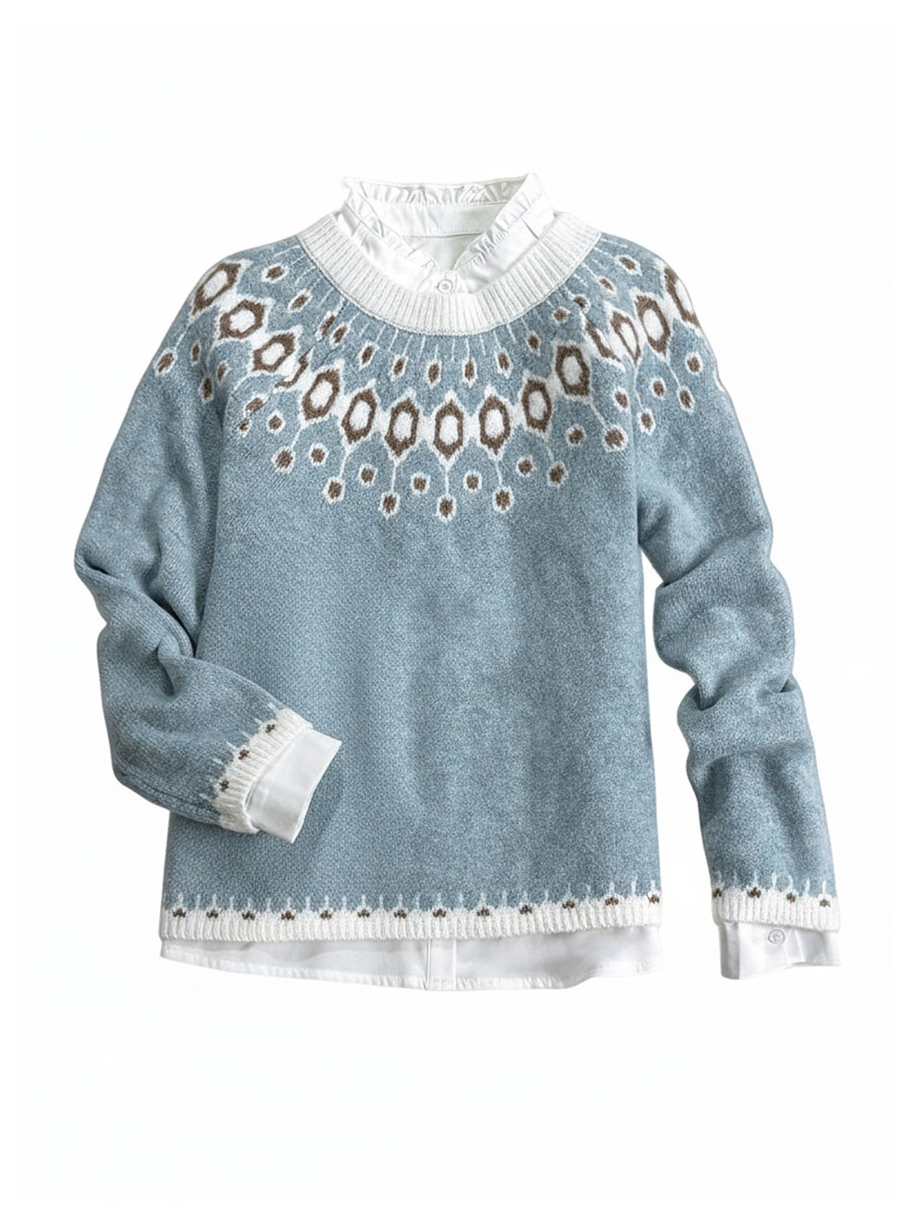 SOLY HUX Womens Fair Isle Sweater Long Sleeve Crew Neck Knit Pullover Fall Jumper Tops Vintage Winter Clothes