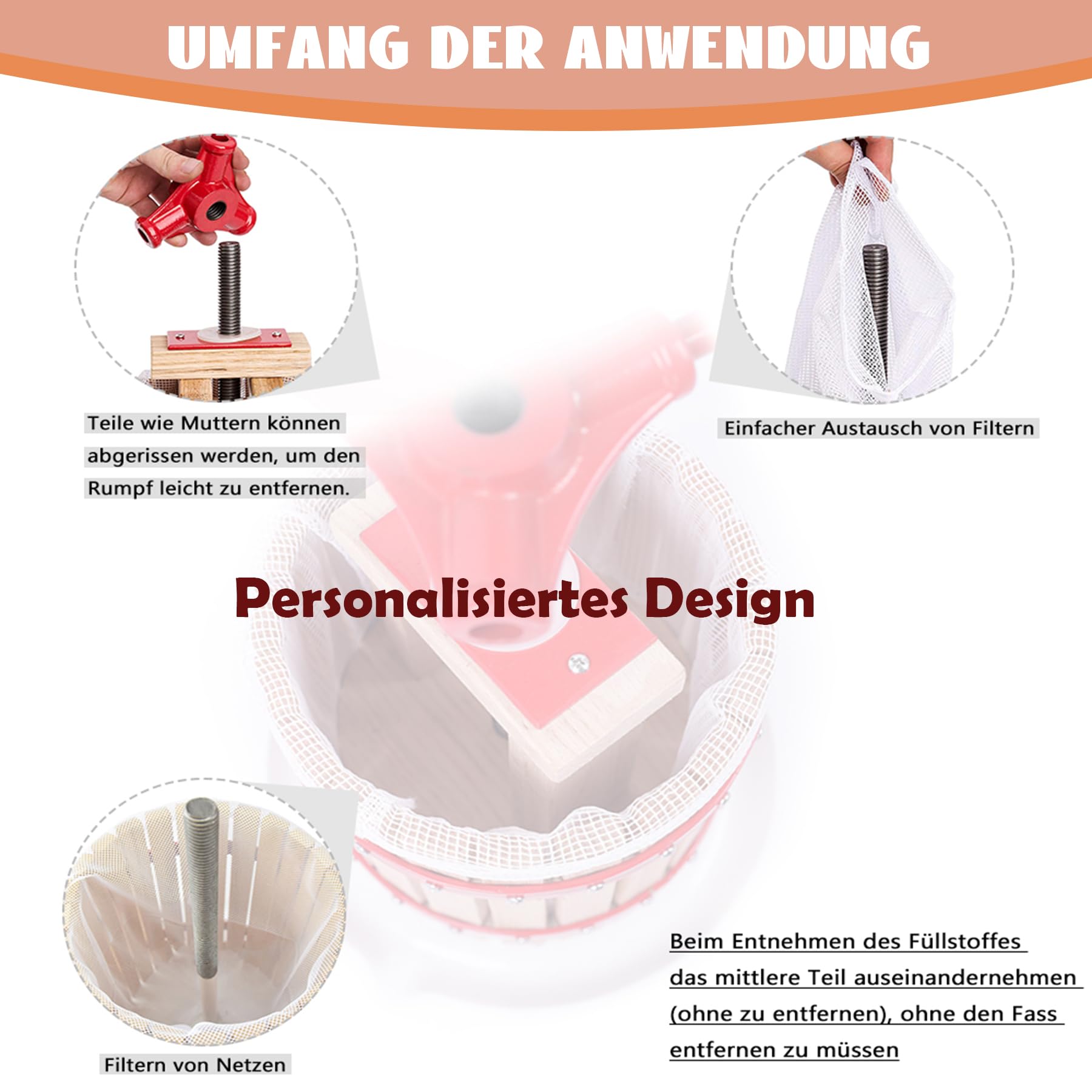 Pressa Per Frutta XINZI 6L Manuale - Per Vino, Succo Di Mele E Bacche Con Rete Di Filtrazione - Foto 8