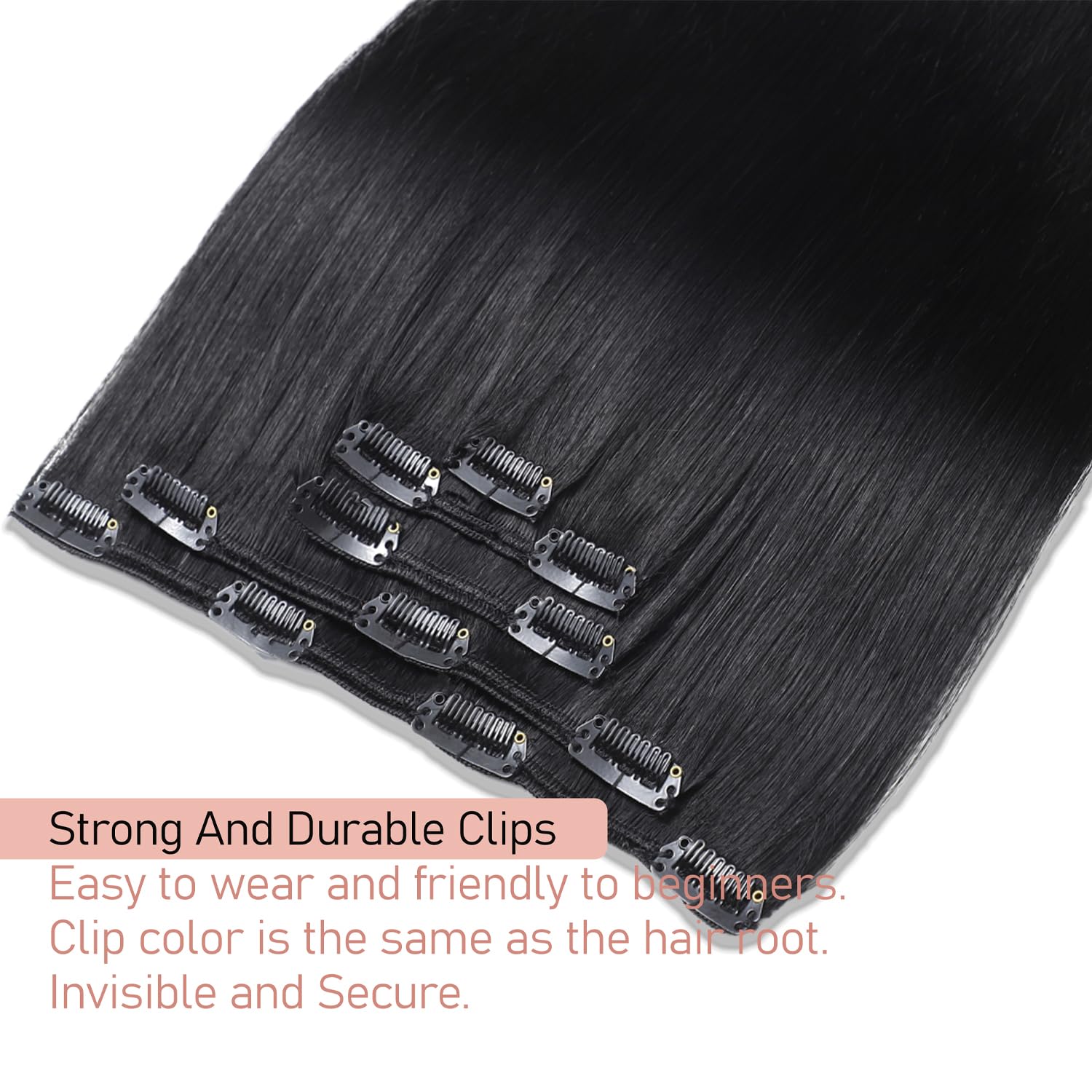 Clip in Hair Extensions Real Human Hair 14 Inch Jet Black Hair Extensions Clip ins Remy Human Hair Clip in Extensions for Women Silky Straight Hair 80g/5pcs Double Weft
