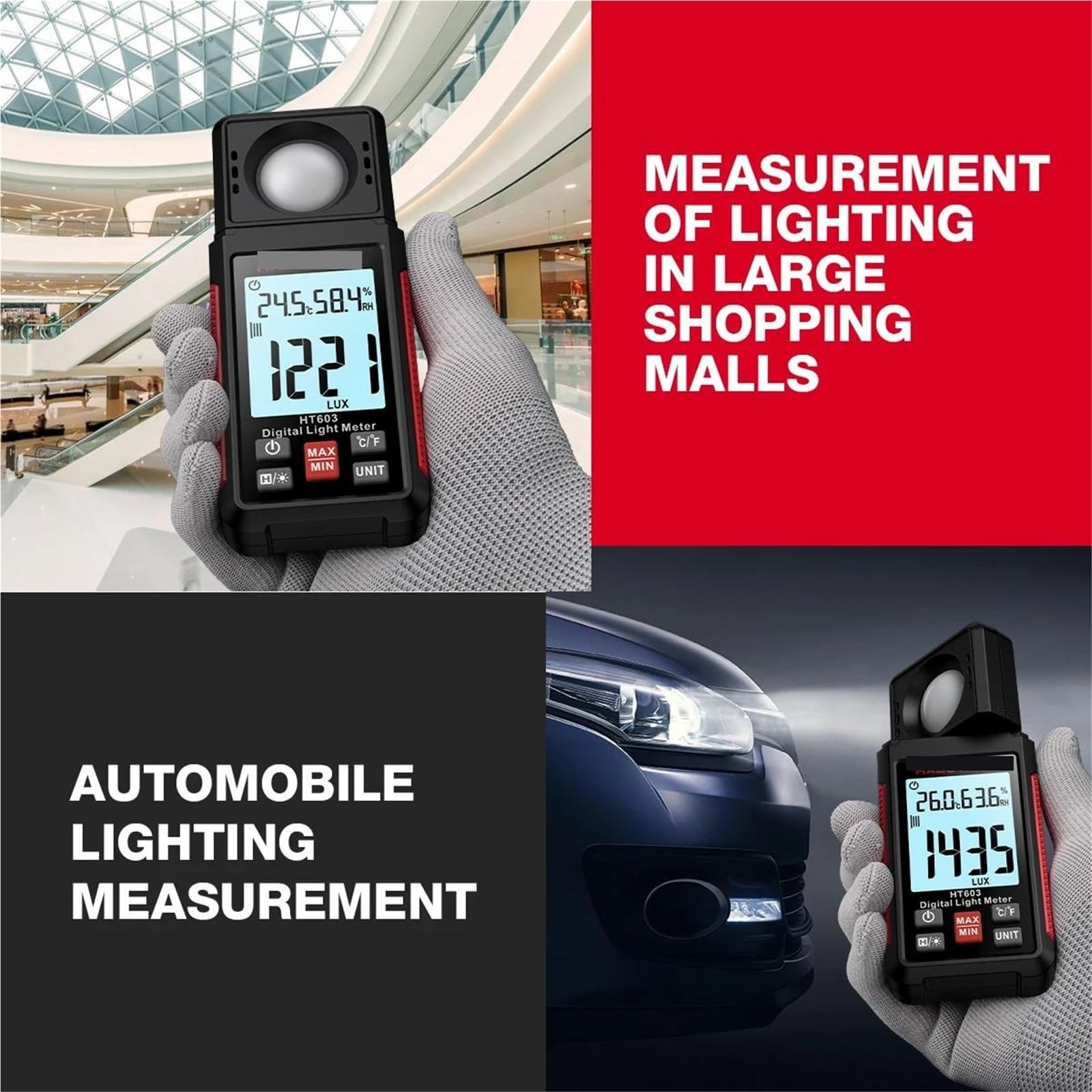 Luxómetro, Medidor de luz Medidor de iluminancia digital de 200000 lux con medidor de lux de humedad y temperatura ambiente