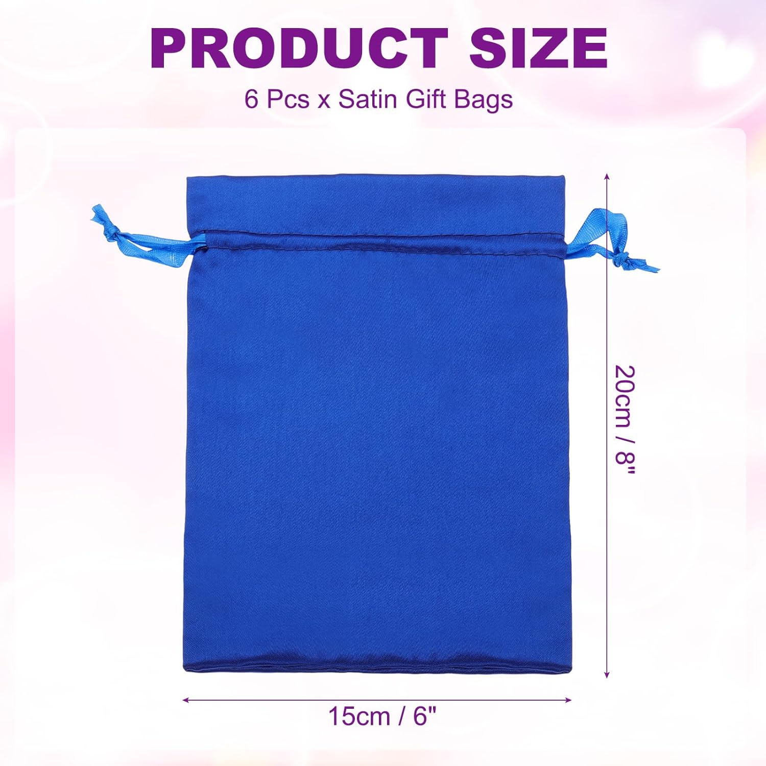 PATIKIL Satin Gift Bags, 6 Pcs 8 x 6 Inch Wedding Favor Drawstring Bags with Drawstring for Birthday Christmas Jewelry Party, Blue - Image 2
