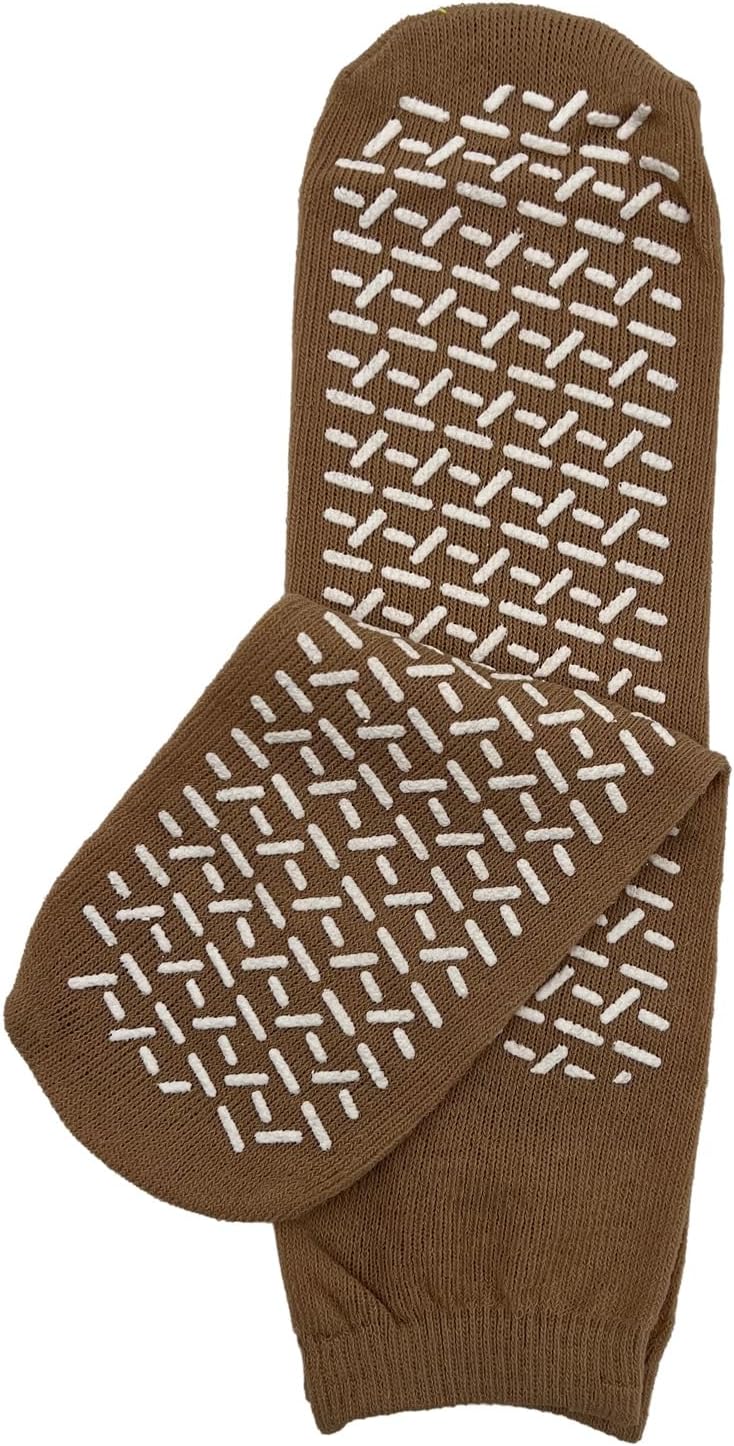 Sandhill Tools Double Tread Non-Skid Safety Socks X-Large, Beige – Non Slip Grip Hospital Socks for Men & Women – Skid Resistant Comfort Slipper Socks (6 Pairs) - Image 5