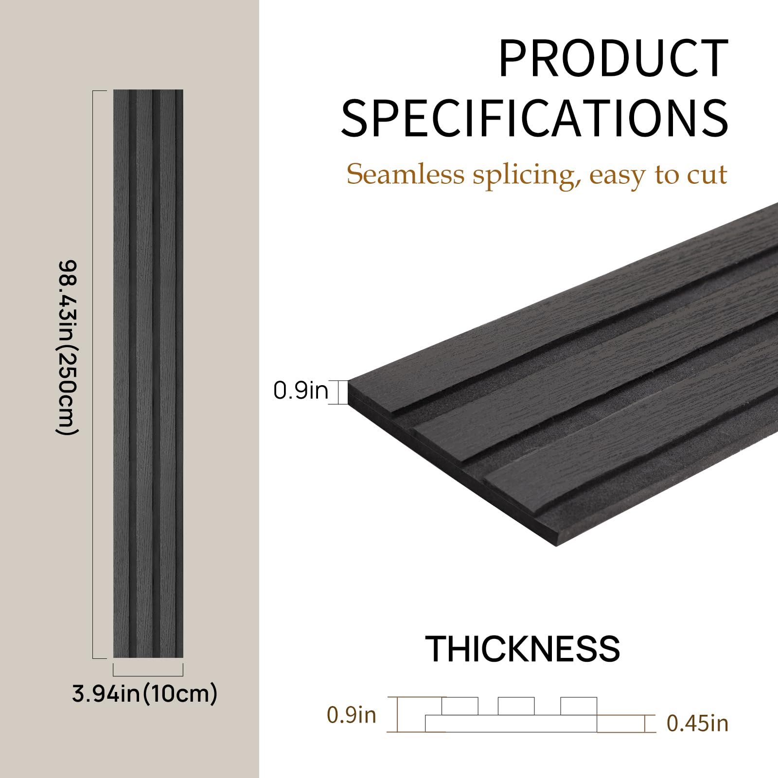 Paneles de pared estriados 3D para despegar y pegar, paneles de pared de espuma EVA con aspecto de madera para pared de TV, borde de listones autoadhesivo impermeable, rollo de 30 m (negro), 1