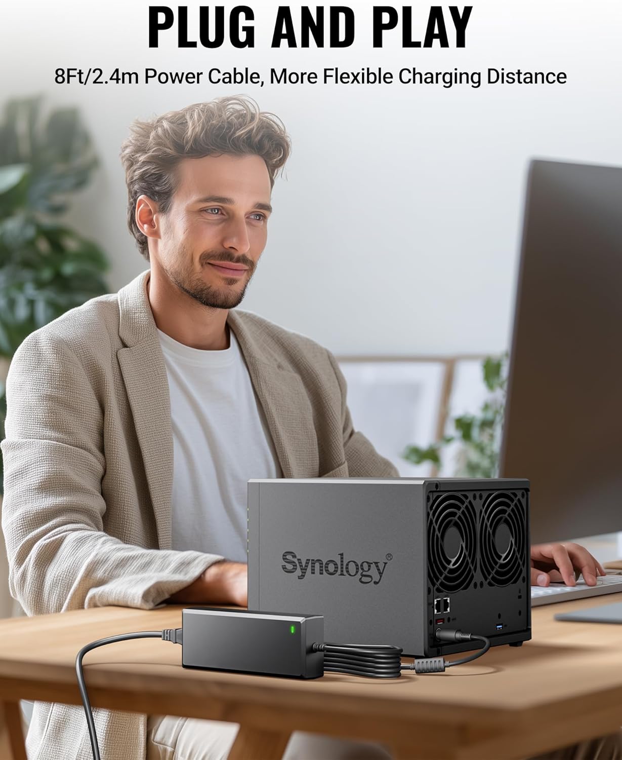 12V 10A Power Supply for Synology NAS DiskStation DS423+ DS925+ DS1525+ DS425+ DS725+ DS923+ DS1522+ DS723+ DS920+ DS1520+ DS916+ DS918+, 8Ft Power Adapter for 2-Bay 4-Bay 5-Bay DiskStation