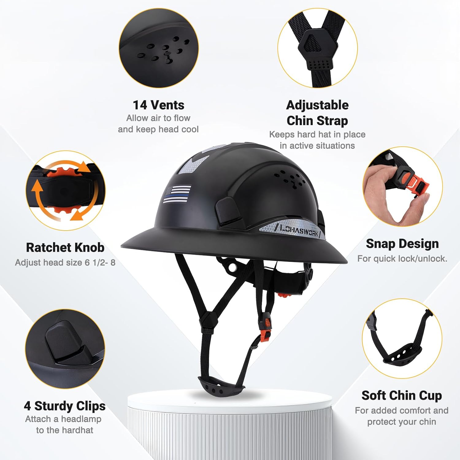 Full Brim Hard Hat Construction OSHA Approved Vented Hard Hat Cascos De Construccion Adjustable Cool Vent Work Safety Helmet for Men and Women