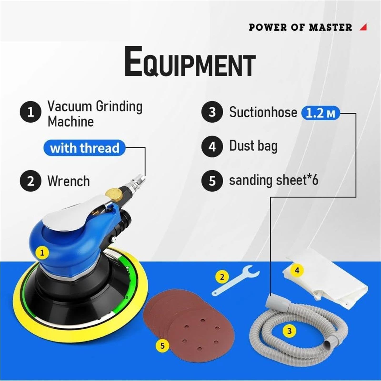 Máquina de lijado neumática, modelo recolección polvo lijadora pista aire azul 5 pulgadas y 150 mm para pulido encerado madera metal automóvil Industrial, Taller