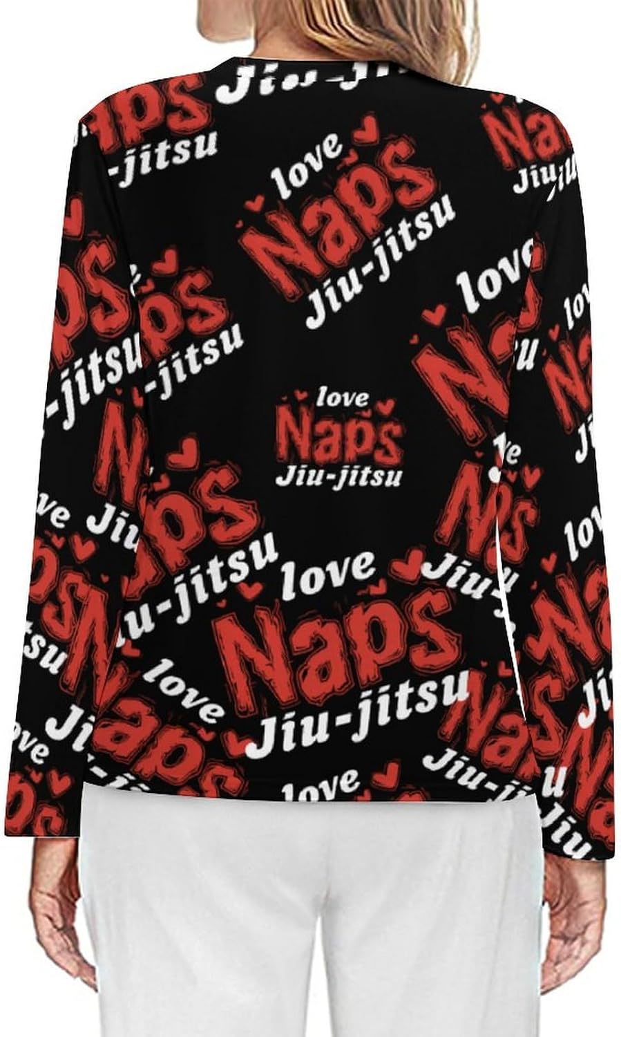 I Love Naps And Jiu-Jitsu Women's Pajama Top Sleepwear Pajamas Sleep T-Shirt Long Sleeve Shirt Crewneck Tee