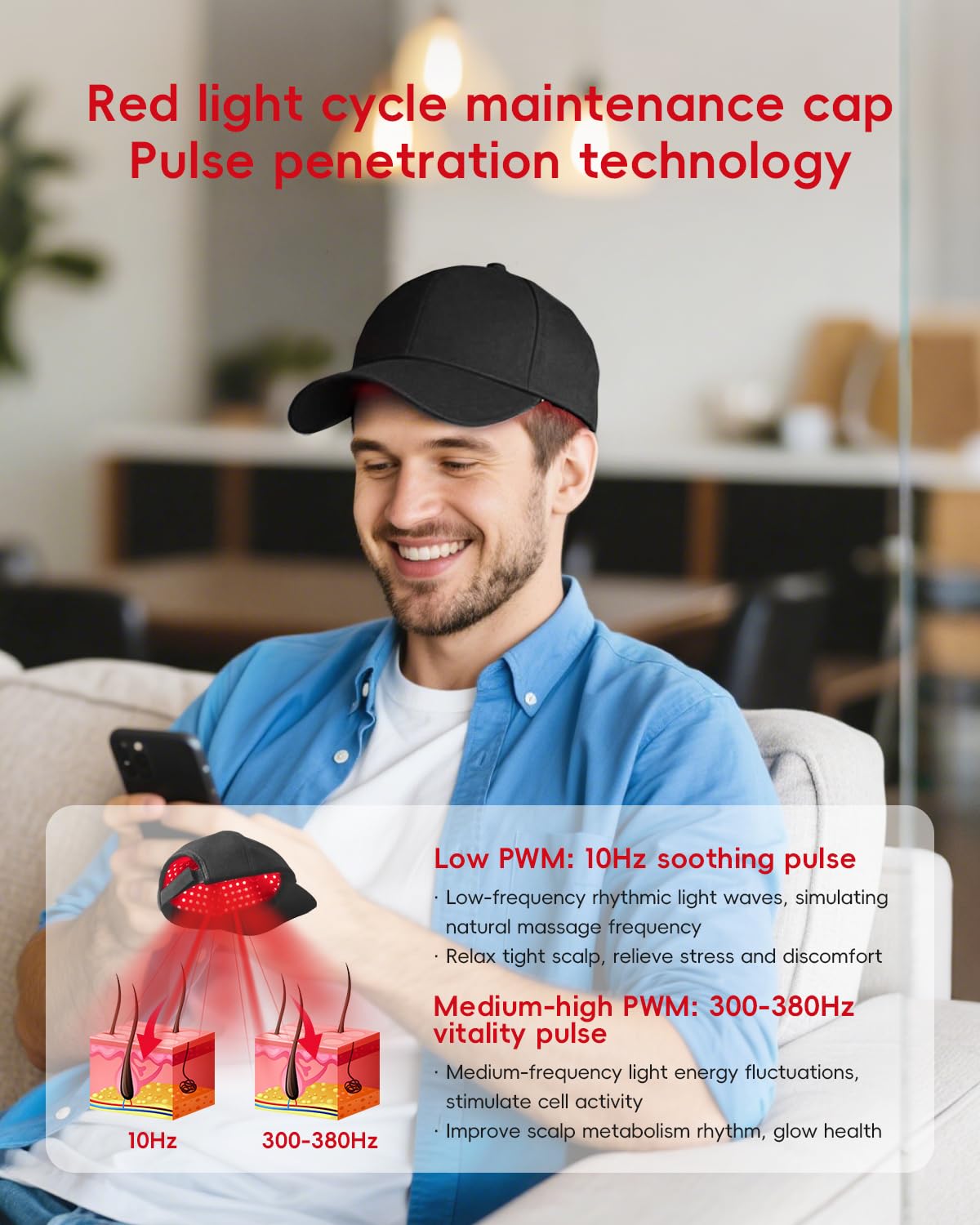 Casque laser à lumière rouge pour la perte de cheveux–Casque laser LLLT avec 660, 850 et 940 nm+impulsion infrarouge–Casque de croissance capillaire pour hommes et femmes,soulagement de la douleur