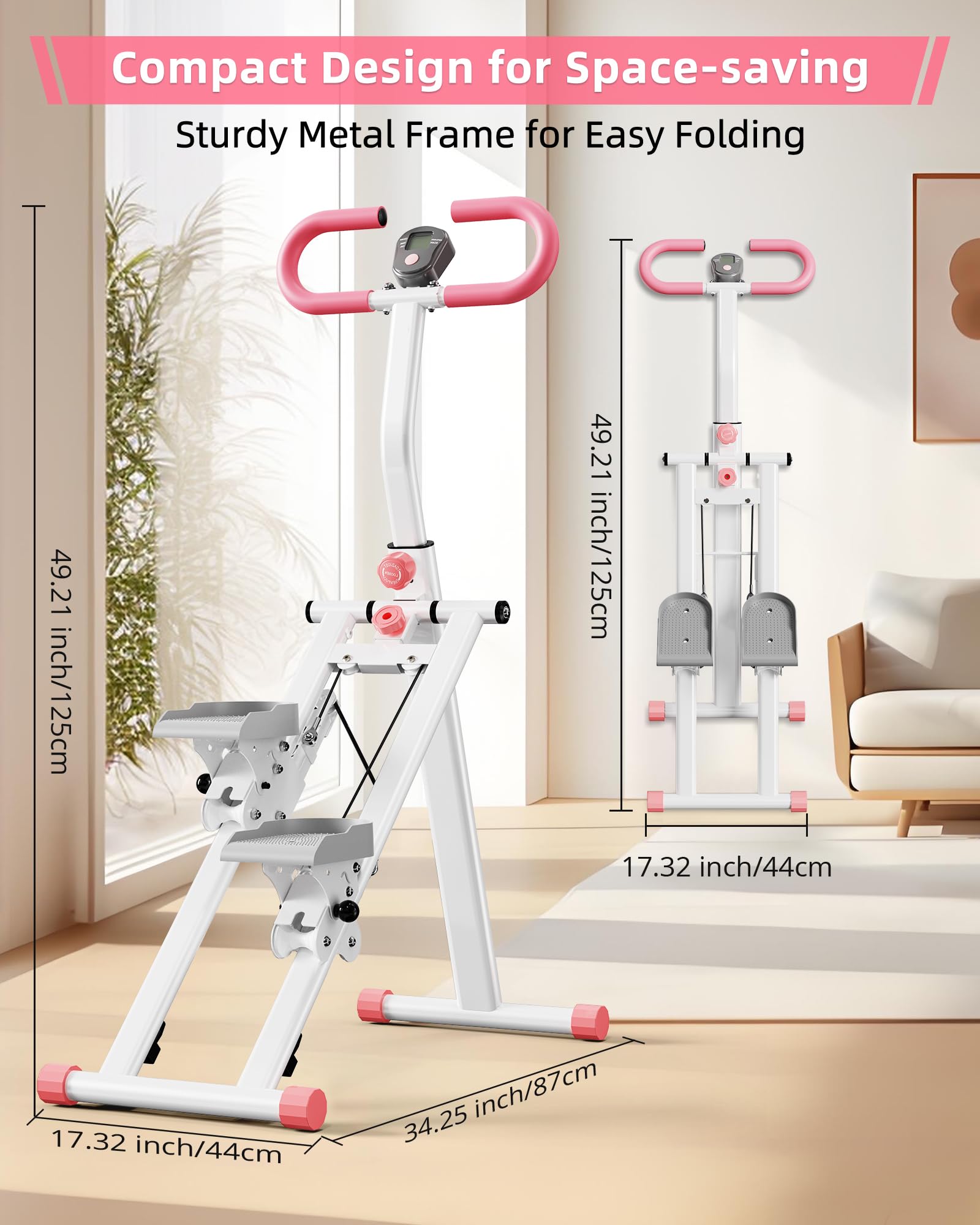 Stepper Escalier pour Maison, Vertical Climber Appareil de Fitness avec Guidon pour Entraînement Complet, Machine à Grimper Stable & 3 Hauteurs Réglables, Pliable
