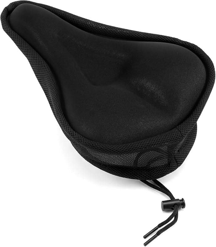 Cojín de asiento de bicicleta, funda de asiento de bicicleta acolchada de gel grueso para hombres y mujeres, grande 10.63 x 7.28 pulgadas, cojín de asiento de bicicleta estacionario suave y transpirable para ciclismo interior y exterior de Peloton, negro