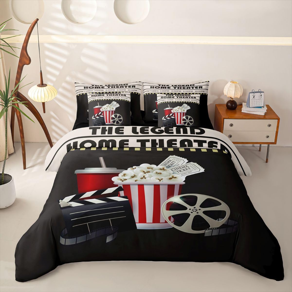 Loussiesd Set di biancheria da letto matrimoniale con lenzuola per bambini, ragazzi e ragazze, tema cinema, 7 pezzi, in morbida microfibra leggera