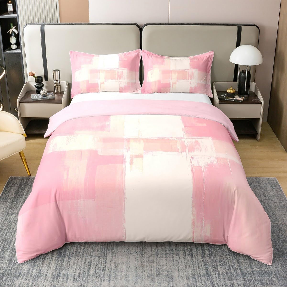 Blue and Beige Duvet Cover 100% Cotton Queen Size Abstract Bedding Set for Kids Boys Girls Decor Geometric Comforter Cover Breathable Soft Modern Bedroom Decor Bedclothes