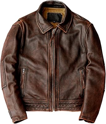 Yiqinyuan Men Leather Jacket Motorcycle Jackets Cowhide Leather Coat Male Biker Clothing Brown