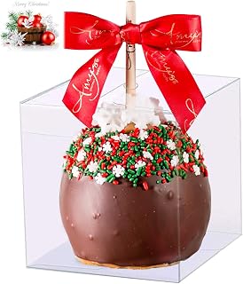 50 PCS Candy Apple Box with Hole Top, 4" x 4" x 4" PET Clear Favor Boxes for Caramel Apples Treat Chocolates, Transparent Cube Plastic Gift Box for Ornaments Christmas Wedding, Party, Baby Shower