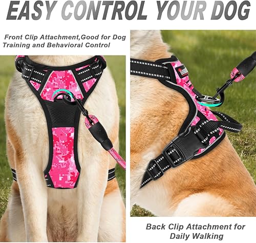 Miniatura 2 de Barkbay Arnés antitirones con clip frontal para perros, material resistente y reflectante, mango de fácil control para pasear perros grandes (color
