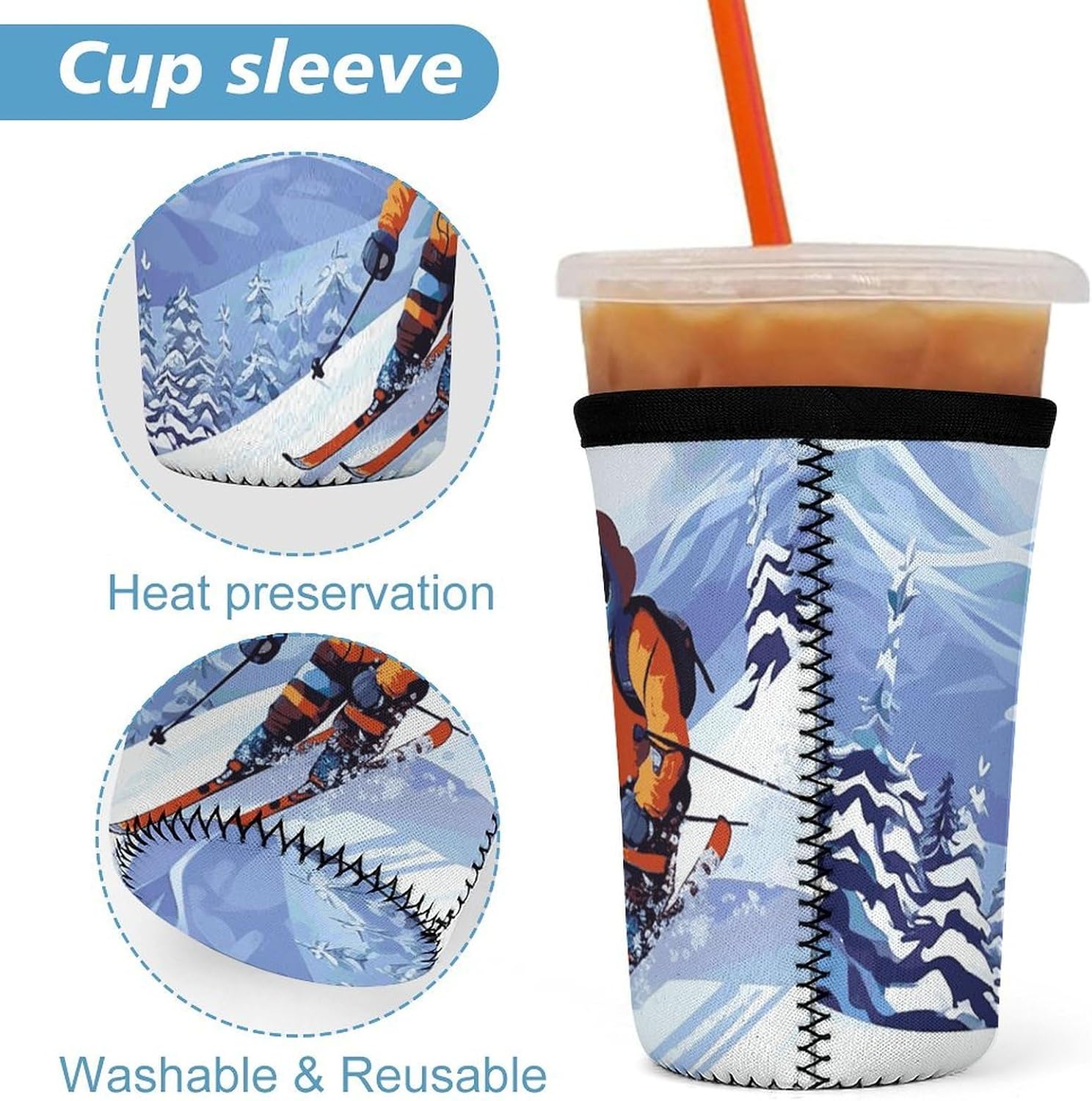 3 Pack Neoprene Cup Sleeves, Stretchy Reusable Drink Cup Cover Universal