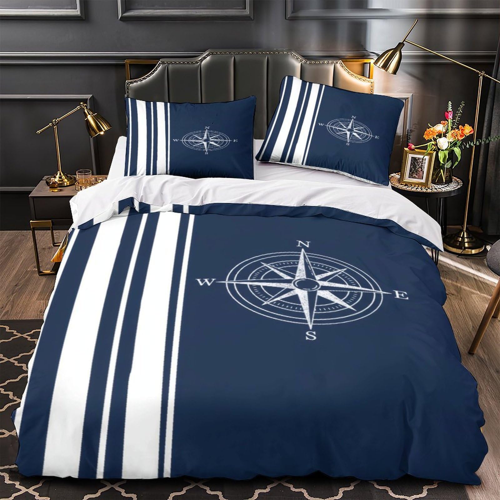 Housse de couette boussole nautique 135x200 microfibre lit garçon fille