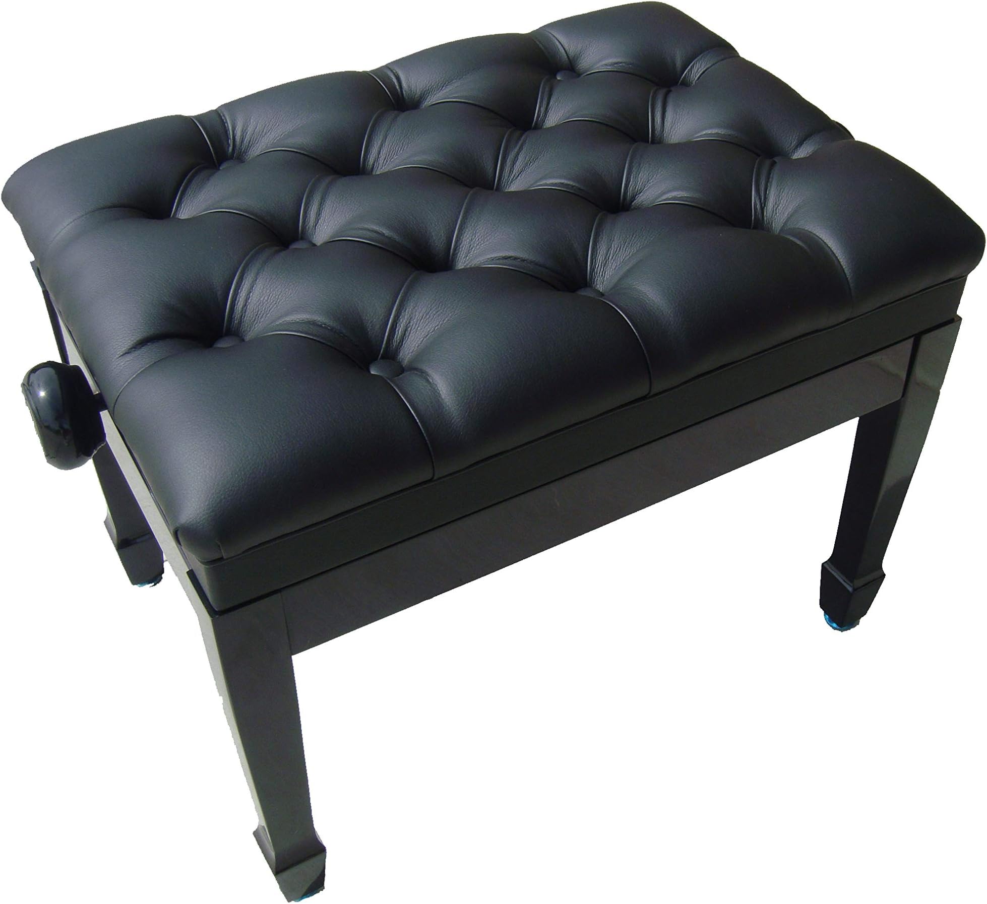 Genuine Leather Adjustable Pillow Top Artist Piano Bench Stool in Ebony